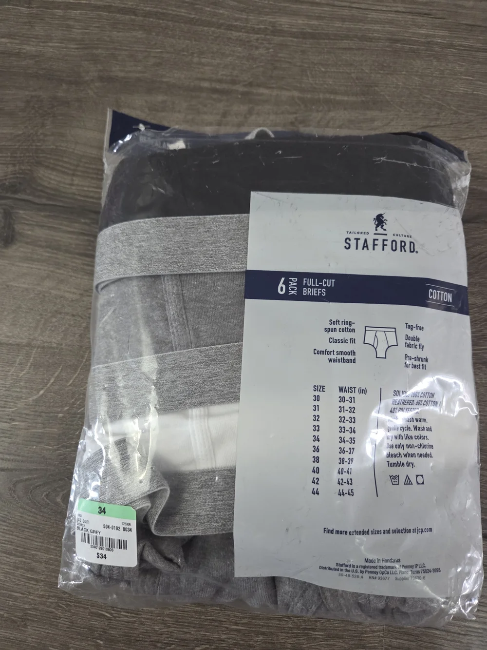 Stafford Men’s Full-Cut Cotton Briefs 6ct 100% Cotton Size 34 - NEW - Picture 6 of 6